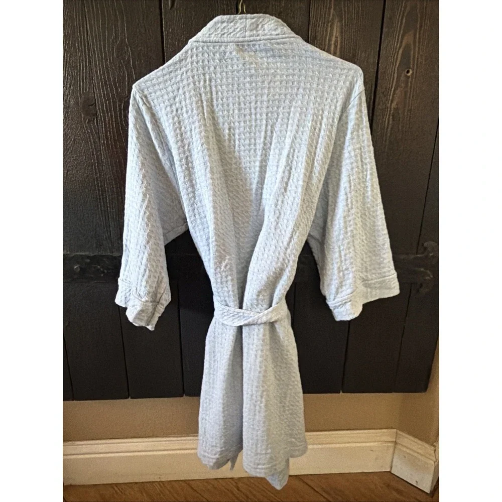 Croft & Barrow Womens Small Blue Waffle-Knit Kimono Cotton Blend Robe Mid Length